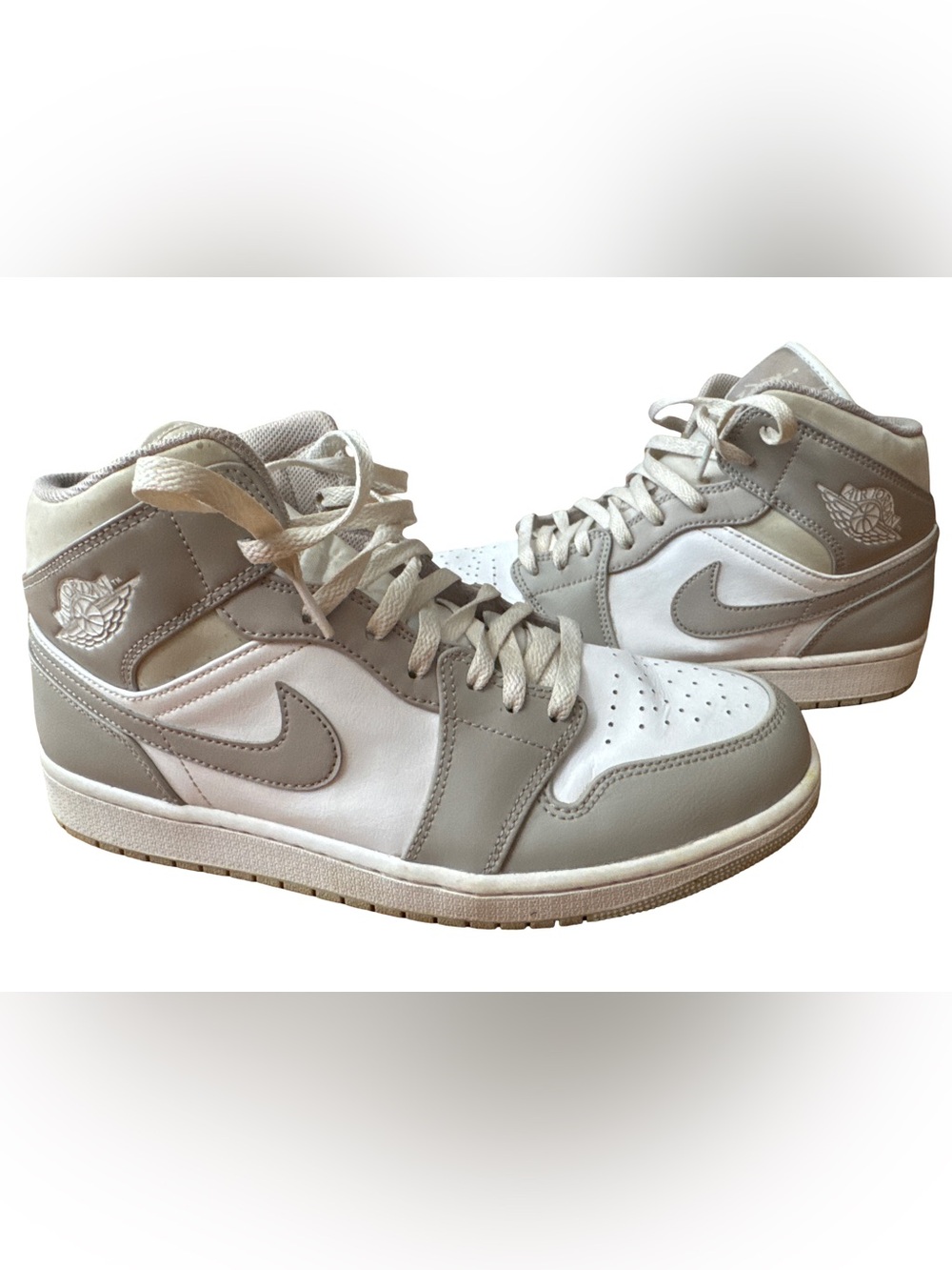 Air Jordan 1 Mid Sneakers Linen Grey Bone 554724-082 Mens Size 10.5 Nike Shoes